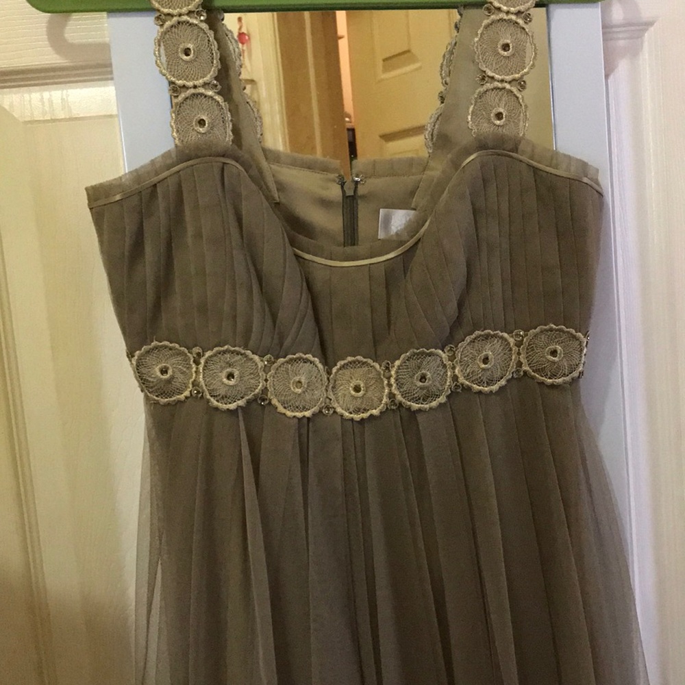Badgley Mischka Olive Green Dress w/ Gold Accents